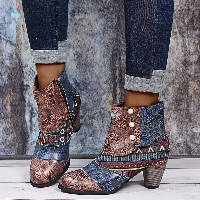 Stella™ | Ankle Boots with Patchwork Print