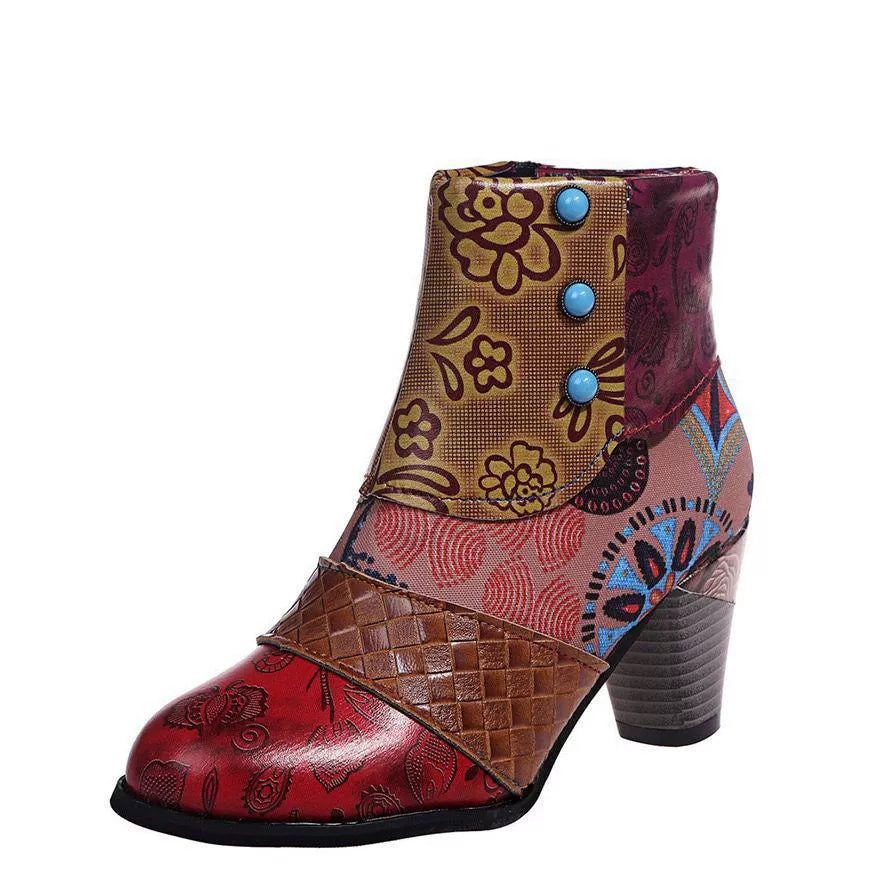 Stella™ | Ankle Boots with Patchwork Print