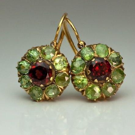 Elowen™ | Round Green , Red Crystal Earrings