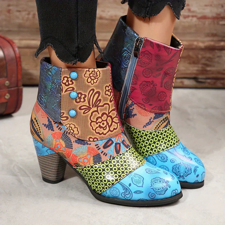 Stella™ | Ankle Boots with Patchwork Print