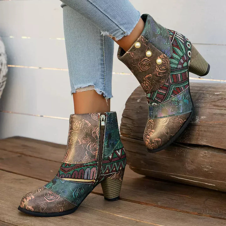 Stella™ | Ankle Boots with Patchwork Print