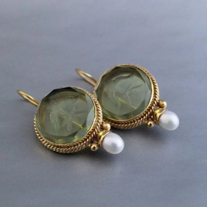 Marielle™ | Rounded Green Stone Pearl Earrings