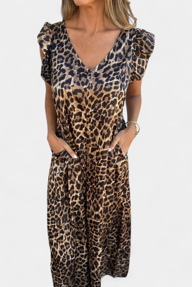 Amelia™ | Wide-Leg Leopard Print Jumpsuit