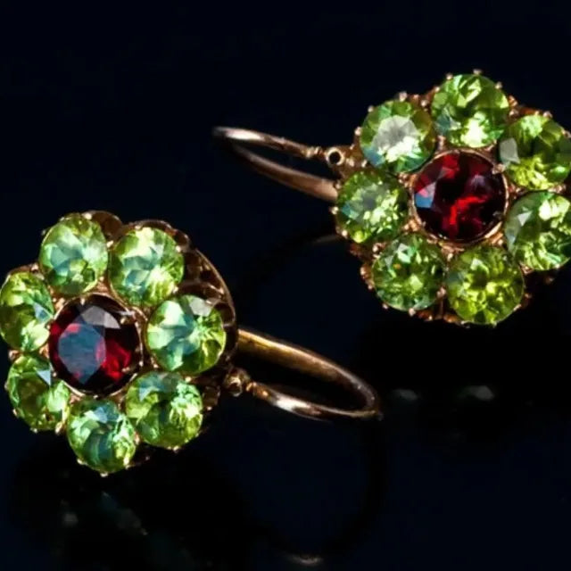 Elowen™ | Round Green , Red Crystal Earrings
