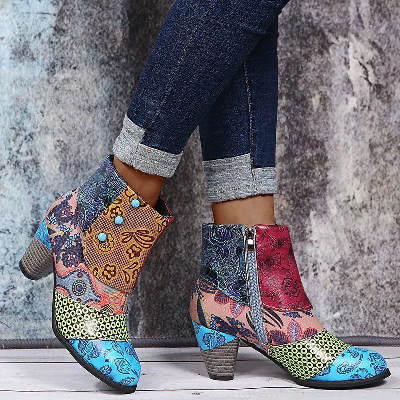 Stella™ | Ankle Boots with Patchwork Print