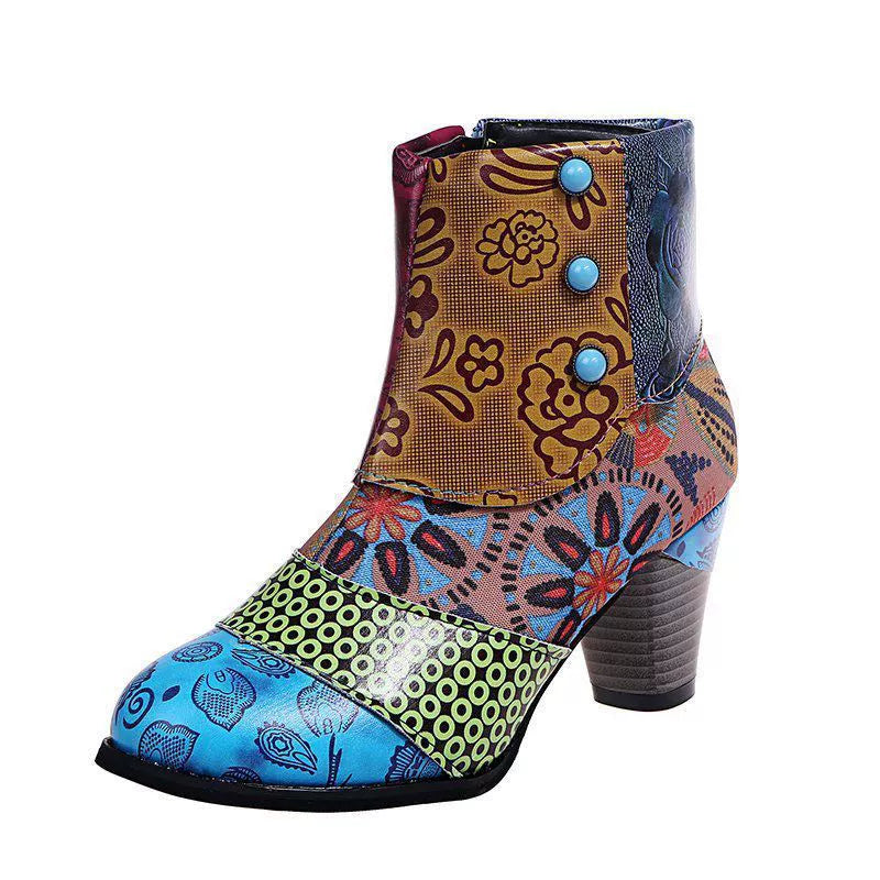 Stella™ | Ankle Boots with Patchwork Print