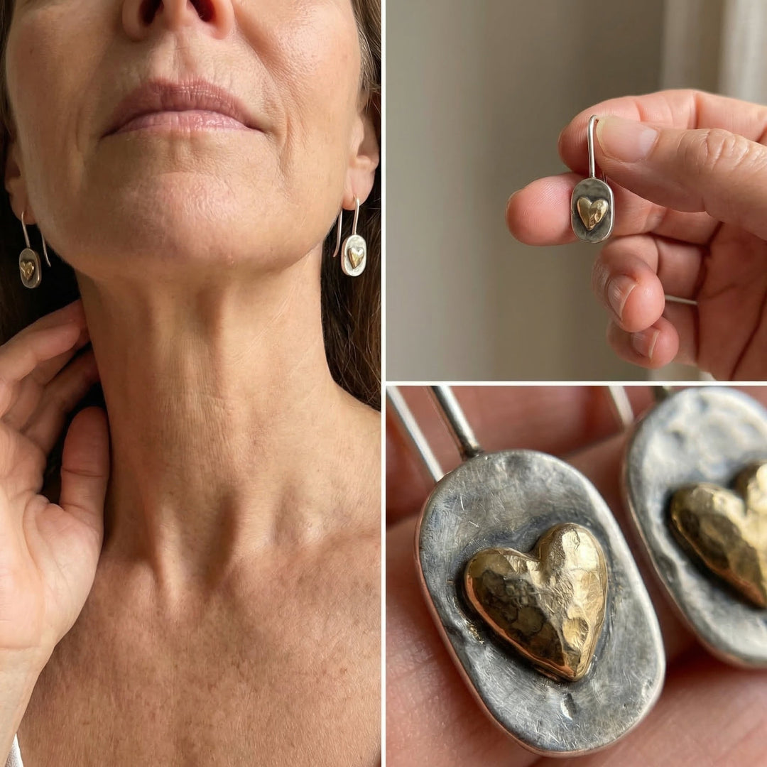 Elowen™ | Gold Inlaid Heart Earrings