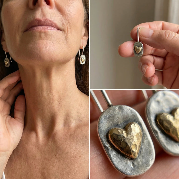Elowen™ | Gold Inlaid Heart Earrings
