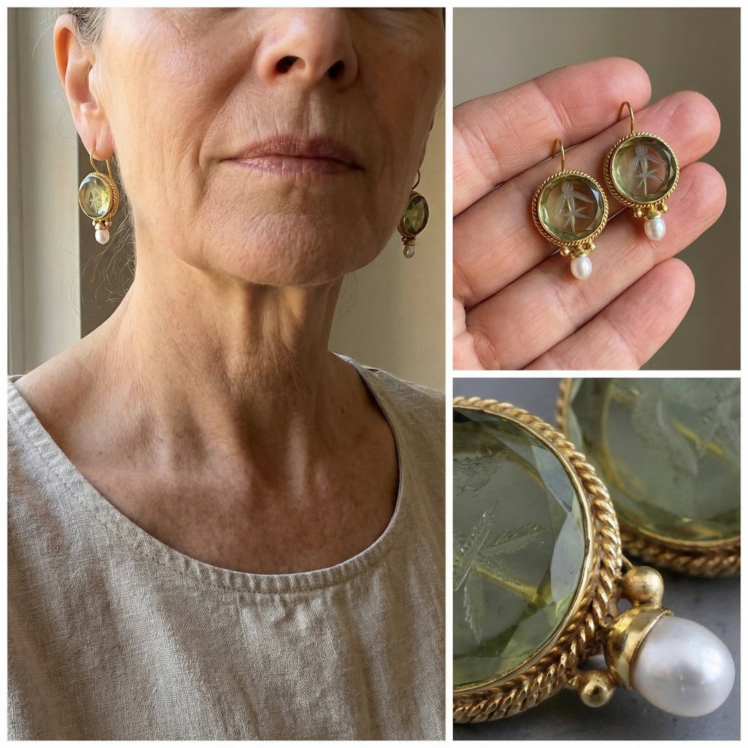 Marielle™ | Rounded Green Stone Pearl Earrings