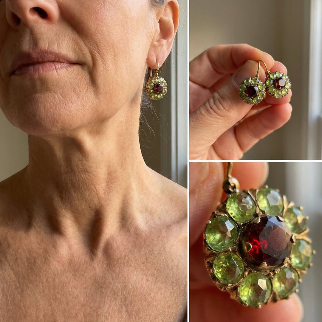 Elowen™ | Round Green , Red Crystal Earrings